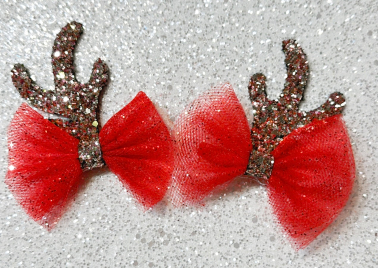 Christmas-Reindeer Bow Clips