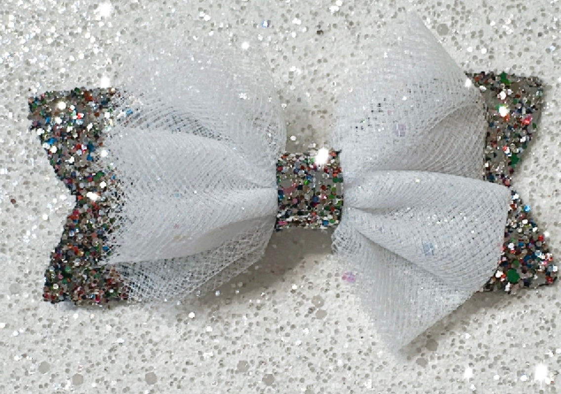 Christmas-Silver & Tulle Bow