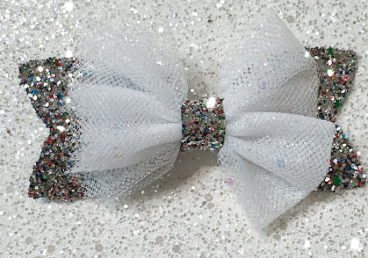 Christmas-Silver & Tulle Bow